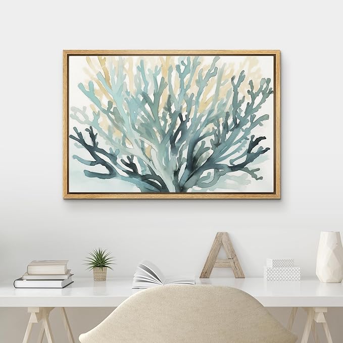 MUDECOR Framed Canvas Print Wall Art Modern Watercolor Coral Branch Abstract Illustrations Minimalism Decorative Bohemian Colorful Zen for Living Room, Bedroom, Office - 24"x36" NATURAL