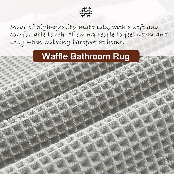 DWCN Waffle Bathroom Mat Set, Super Absorbent Non Slip Bath Rug Set for Bathroom Floor, Shower Mats 2 Pcs for Tub, Washable Kitchen Rugs for Farmhouse Boho Home Decor, 24 x 16 Inch, Grey