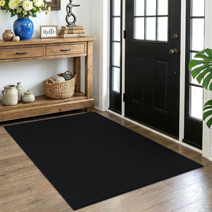 EARTHALL Washable Area Rug 4x5 Ft Non Slip Rugs for Entryway Braided Throw Rugs Bedroom Carpet Cotton Entry Rug Woven Floor Rug for Bedroom Dining Room Living Room, Black/Grey