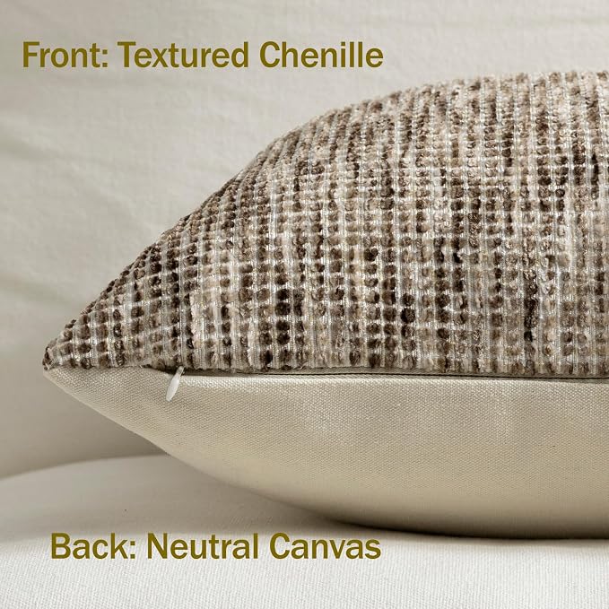 Pack of 1 Neutral Lumbar Pillow Covers 12x20 Boho Textured Dots Stripe Chenille Rectangular Decorative Throw Pillow Cases Accents for Living Room Couch Bed Farmhouse Home Decor, Chocolate Brwon
