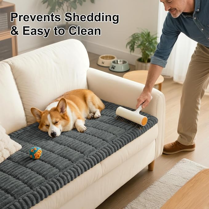 Smiry Couch Cover for Dogs, Non Slip Washable Sofa Protector for Pets, Soft Furniture Cover for Pet, Stylish Sofa Covers, Cozy Protect Against Fur, Dirt & Everyday Messes (Dark Grey, 35.4" x 88")