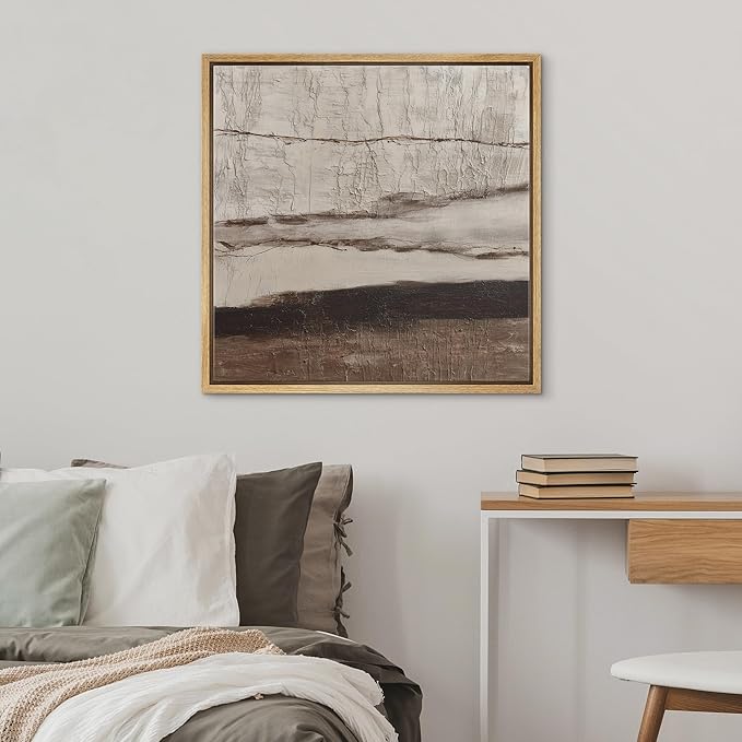 SIGNWIN Framed Canvas Print Wall Art Cracked Abstract Art Neutral Terracotta Illustrations Modern Art Decorative Relax/Zen Nordic for Living Room, Bedroom, Office - 16"x16" NATURAL