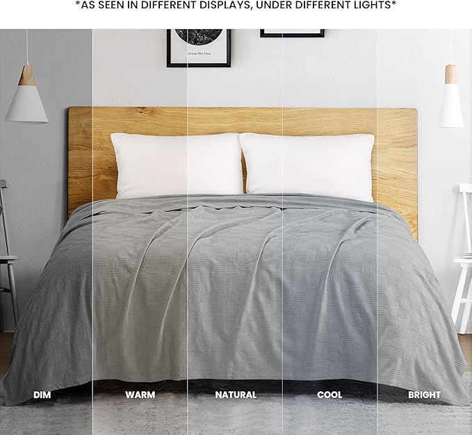 Utopia Bedding 100% Cotton Thermal Blanket Cool Grey Twin Size Soft, Lightweight, Breathable, Cozy Spring and Summer Blanket for Couch and Sofa, Home Room Decor Gifts for Women and Men (90x72 Inches)