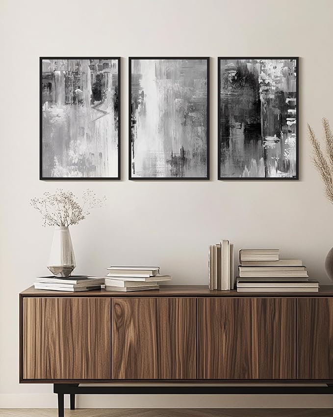 KUVIOKE Black Abstract Framed Canvas Wall Art Minimalist Graffiti Pastel Wall Decor Modern Art Painting for Bedroom Hallway 16x24in (Black Framed)