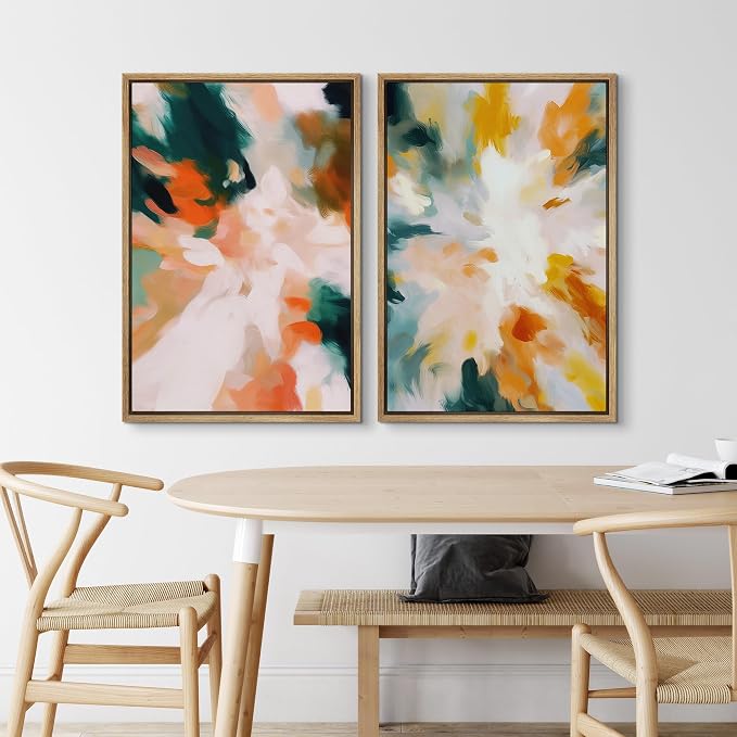 SIGNLEADER Framed Canvas Print Wall Art Set Vibrant Abstract Shapes Digital Art Modern Art Decorative Minimal Relax/Zen for Living Room, Bedroom, Office - 16"x24"x2 NATURAL