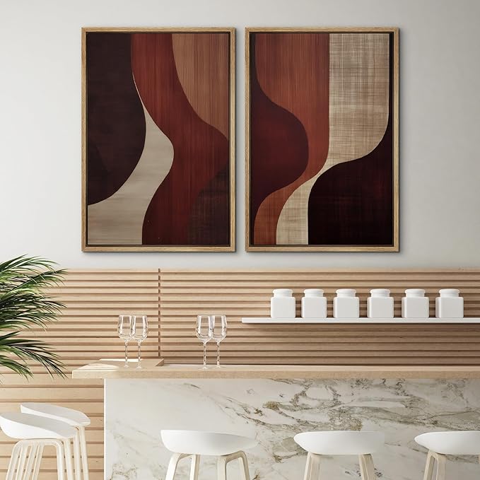 SIGNWIN Framed Wall Art Print Set Warm Earth Tone Abstract Curves Mid Century Photography Modern Art Rustic Relax/Calm Multicolor for Living Room, Bedroom, Office - 16"x24"x2 NATURAL