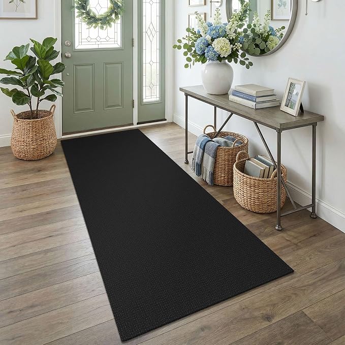 EARTHALL Washable Runner Rug 3x7 Ft Non Slip Runners for Hallways Wide Cotton Rubber Backed Kitchen Runner Braided Indoor Floor Carpet Runners for Entryway, Hallway, Kitchen, Bedroom, Black/Grey