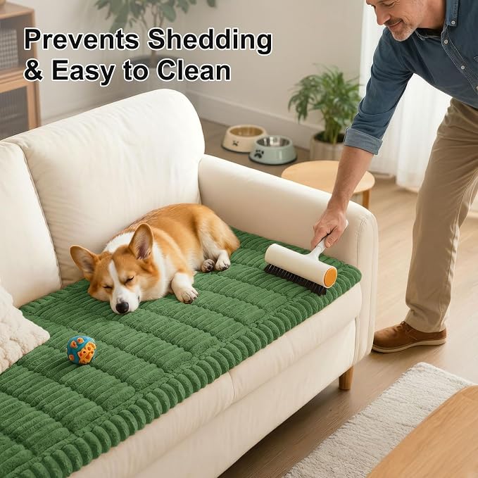 Smiry Couch Cover for Dogs, Non Slip Washable Sofa Protector for Pets, Soft Furniture Cover for Pet, Stylish Sofa Covers, Cozy Protect Against Fur, Dirt & Everyday Messes (Olive Green, 27.6" x 27.6")