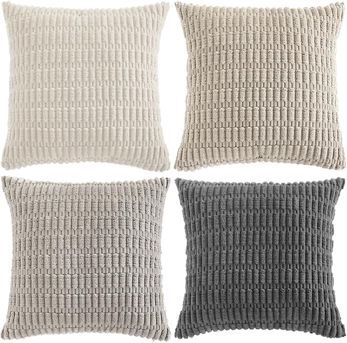 Fancy Homi 4 Packs Decorative Throw Pillow Covers for Living Room Couch Bed, Modern Farmhouse Boho Home Décor Accent Cushion Case, 20" x 20", Grey Series