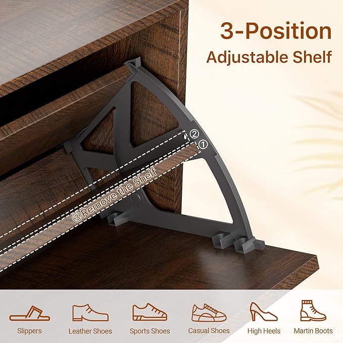 Farmhouse Shoe Cabinet Storage for Entryway, Slim Shoe Rack Cabinet with 2 Flip Drawers, Narrow Shoe Organizer Cabinet with Stylish Round Panel, Metal Leg and Handle