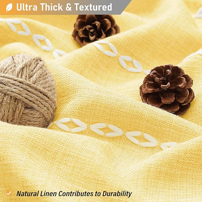 BTTN Extra Long Shower Curtain, 72x96 Long Striped Boho Chic Linen Fabric Heavy Duty Shower Curtain with Hooks, Tall Bohemian Farmhouse Rustic Luxury Tassel Cloth Shower Curtain for Bathroom, Yellow