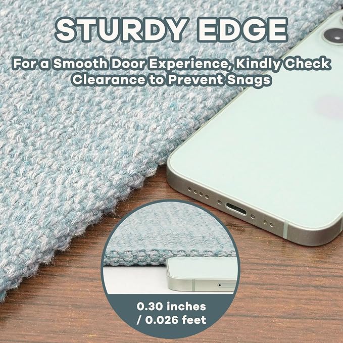 EARTHALL Washable Area Rug 3x4 Ft Non Slip Rugs for Entryway Braided Rubber Backed Throw Rugs Door Mat Indoor Outdoor Entrance Cotton Woven Rug for Kitchen Foyer Front Door Living Room, Turquoise/Gray