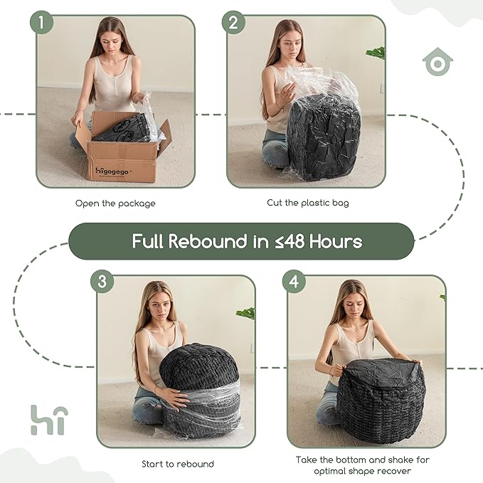 HIGOGOGO Pouf Ottoman Stuffed Round Modern Foam Filled Foot Rest Poufs for Living Room Chair Decorative 26 X 18 Inches Boho Relax Stool for Wedding Christmas Party, Black