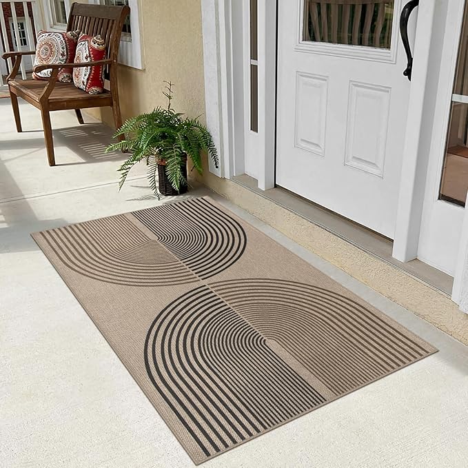 Rugalia Easy Jute Rainbow Entryway Rug, 2.6x4 Washable Non-Slip Indoor Outdoor Doormat, Neutral Boho Farmhouse Kitchen Rug Modern Abstract Throw Rugs for Entrance Bedroom Bathroom
