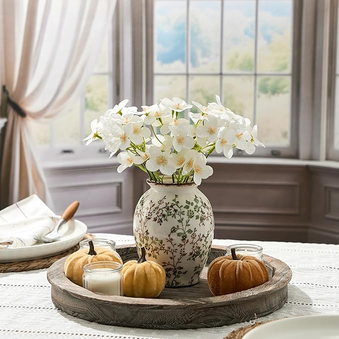 5.63" Ceramic Flower Decorative Antique Vase, Vintage Rustic Chinoiserie Floral Vase for Home Decor, Living Room, Bookshelf, Office, Entryway, Garden, Chinoiserie Decor, Tuscan Decor