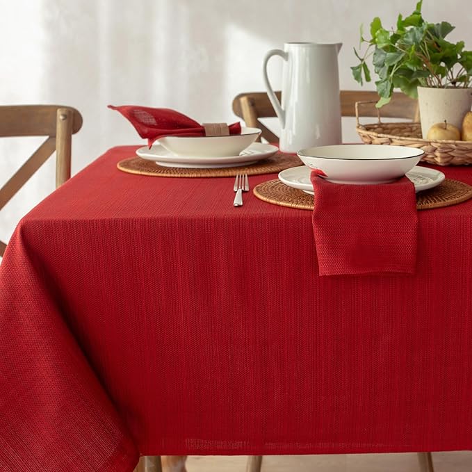 Benson Mills Cameron Textured Fabric Table Cloth, for Everyday, Parties, Holiday, Winter, and Christmas Tablecloth (60" x 104" Rectangular, Millennium Red)