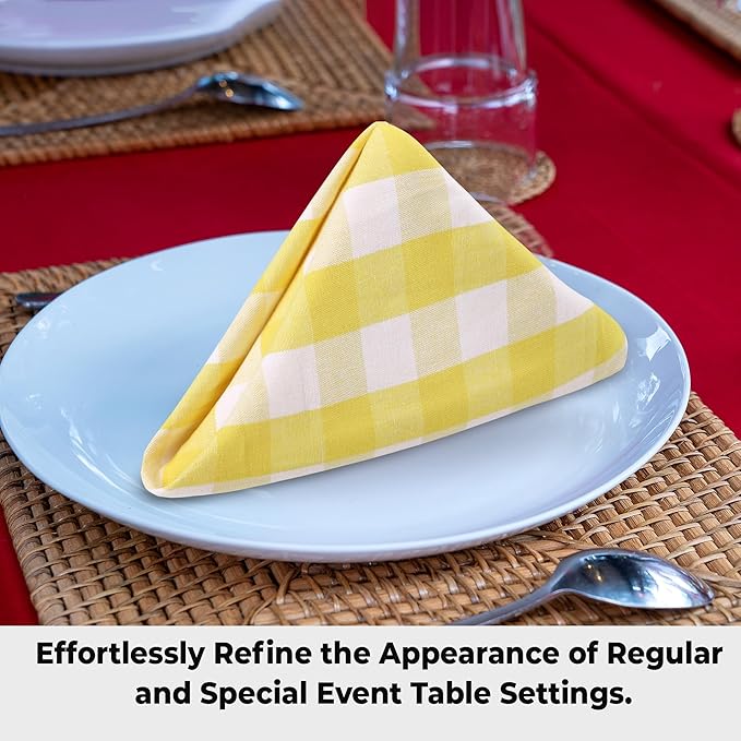 Urban Villa Cloth Napkins 100% Cotton Highly Absorbent Washable Durable Reusable Premium Dinner Napkins Ideal for Gifts for Mothers Day Hotel Farmhouse Parties - Yellow/White (20" x 20", Set of 6)