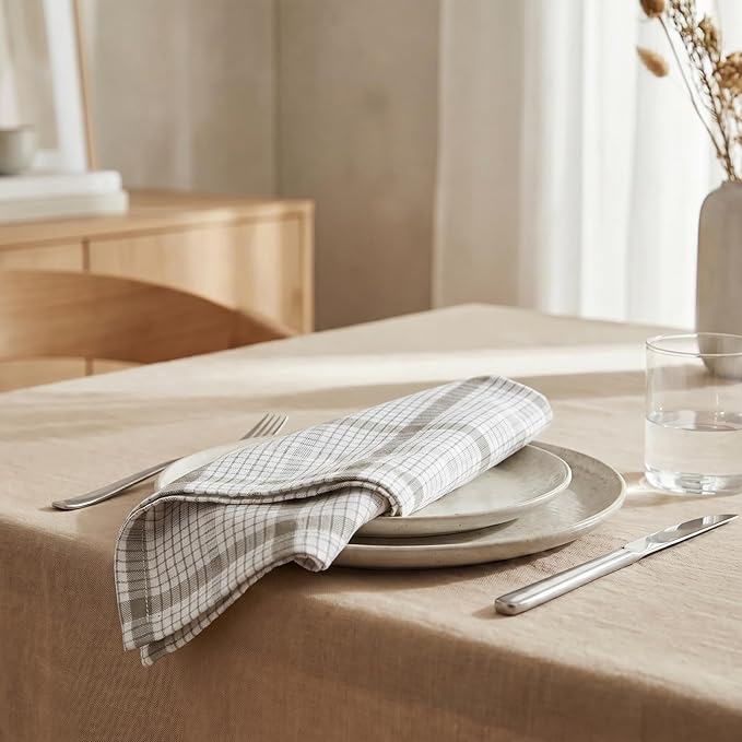 Urban Villa Cloth Napkins 100% Cotton Highly Absorbent Washable Durable Reusable Premium Dinner Napkins Ideal for Gifts for Mothers Day Hotel Farmhouse Parties - Tiny Checks (20" x 20", Set of 12)
