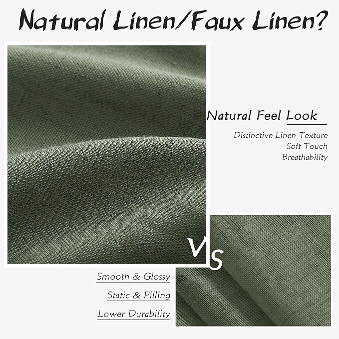 Joywell Olive Green Linen Curtains 63 Inch Length 2 Panels Light Filtering Privacy Curtains 63 Inches Long Boho Bathroom Accessories Short Curtain Panels for Bedroom Decor Emerald Dark Green 52X63