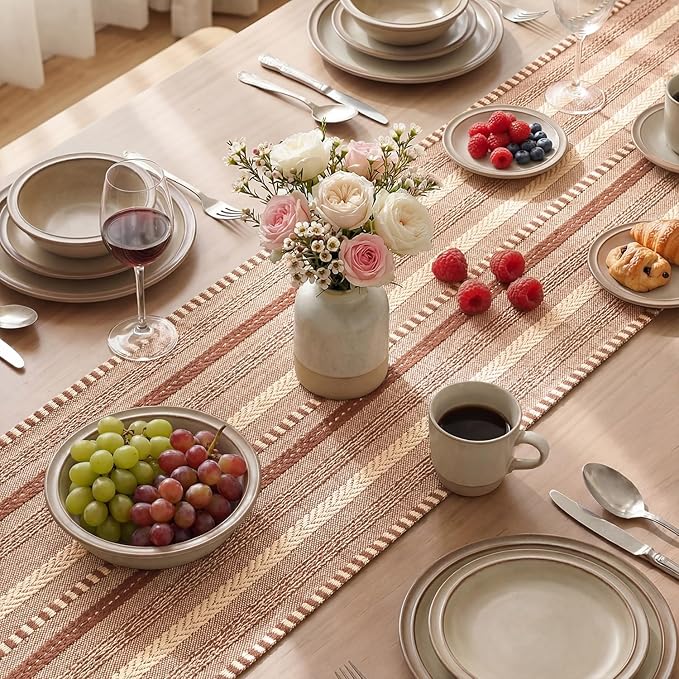 Artoid Mode Caramel Farmhouse Woven Table Runner, Seasonal Holiday Rustic Kitchen Dining Table Decoration for Home Party Decor 12x48 Inch