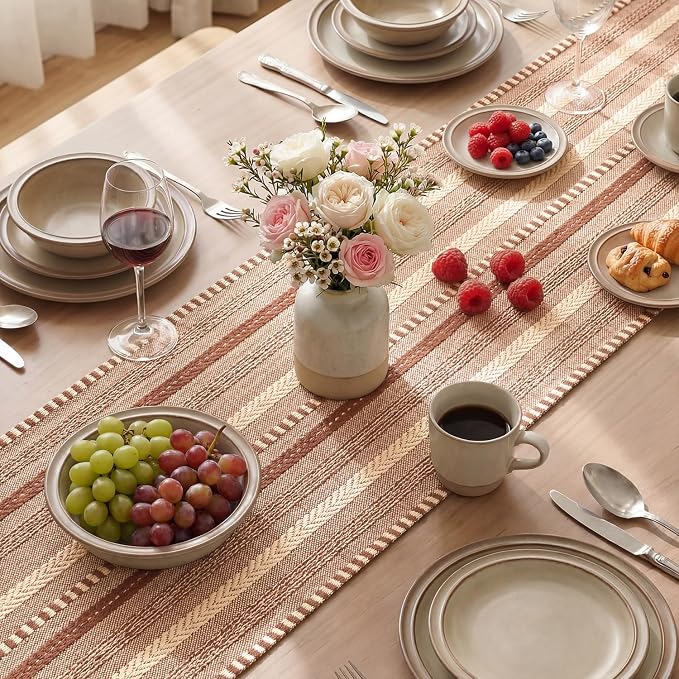 Artoid Mode Caramel Farmhouse Woven Table Runner, Seasonal Holiday Rustic Kitchen Dining Table Decoration for Home Party Decor 12x120 Inch