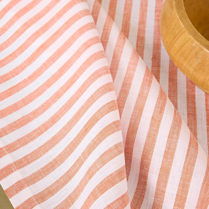 Solino Home Linen Table Runner 72 Inches Long - Amalfi Stripe, 100% Pure Linen Orange and White Table Runner 14 x 72 Inch for Dining, Dresser, Summer