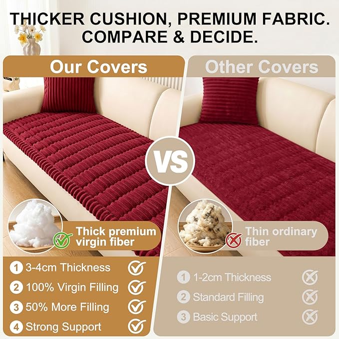 Smiry Couch Cover for Dogs, Non Slip Washable Sofa Protector for Pets, Soft Furniture Cover for Pet, Stylish Sofa Covers, Cozy Protect Against Fur, Dirt & Everyday Messes (Red, 43" x 63")