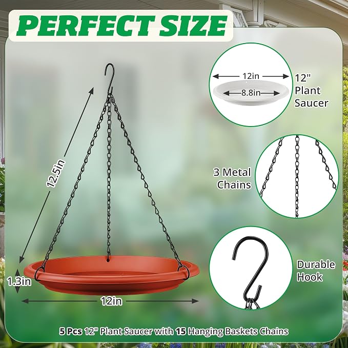 Hanging Planter for Indoor Outdoor Plants, 12" Plant Saucer with Basket Chains, Adjustable Plants Hanger Shelf Decorative Hanging Plant Flower Pot for Window Wall Ceiling Home Decor(10 Pcs,Brick Red)