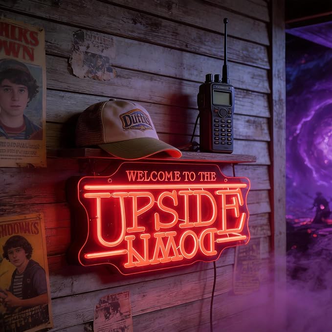 Welcome To The Upside Down Neon Sign LED Sign | World Upside Down Retro Sci-Fi Wall Light, Chain & Mounting Kit, 16.5"x12.5", USB Powered, Bedroom, Game Room & Bar Decor