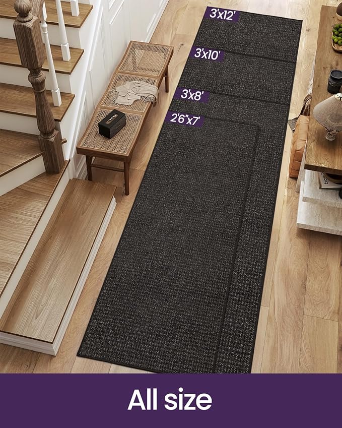 DEXI Hallway Runner Rug 3x8, Non Slip Low Pile Entryway Rug Runners with Rubber Backing, Dirt Trapping Hallways Floor Carpet for Indoor Hall Kitchen Bedroom Bathroom Laundry Room, Brown