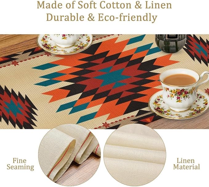 Aztec Southwest Table Runner, Ethnic Style Design Geometric Triditional Kitchen Table Runners Table Setting Decor for Garden Farmhouse Wedding Party Holiday 13x36 Inch