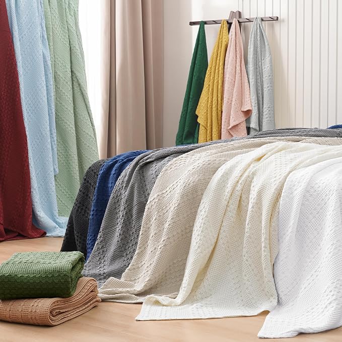 PHF 100% Cotton Waffle Weave Blanket King Size for Bed, Soft Lightweight & Breathable for Spring and Summer, All-Season Comfort, Luxury Aesthetic Blanket for Home Decor, 108"x90", Light Grey
