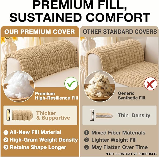 hyha Couch Cover for Dogs Washable, Non Slip Thick Flannel Sofa Protector, Pet Friendly Plush Furniture Cover for Sectional Sofa & Loveseat (Camel, 27.6" x 27.6")