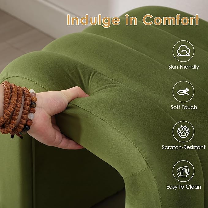 ONEVOG Velvet Pouf Ottoman,Olive Green Foot Rest for Couch 18 inch Cute Vanity Chair for Makeup, Sturdy Frame, Living Room Decor, Upholstered Footrest for Dorm, Bedroom