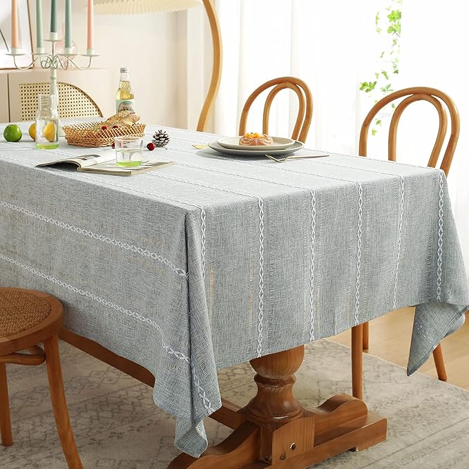 Chassic 60 x 84 inches Farmhouse Style Linen tablecloths, Wrinkle Resistant Washable Dining Room Table Cloths for Rectangle Tables - Hemstitch Light Grey