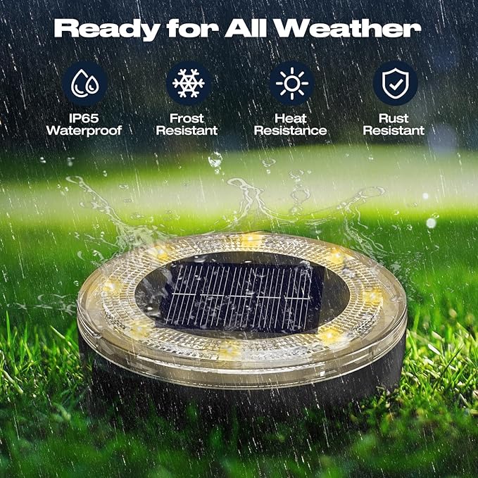 vighep Mini Solar Ground Lights, 4 Pack Solar Lights Outdoor Waterproof, Upgraded LED Flat Landscape Lighting for Outside Pathway Garden Patio Yard Driveway, Warm White