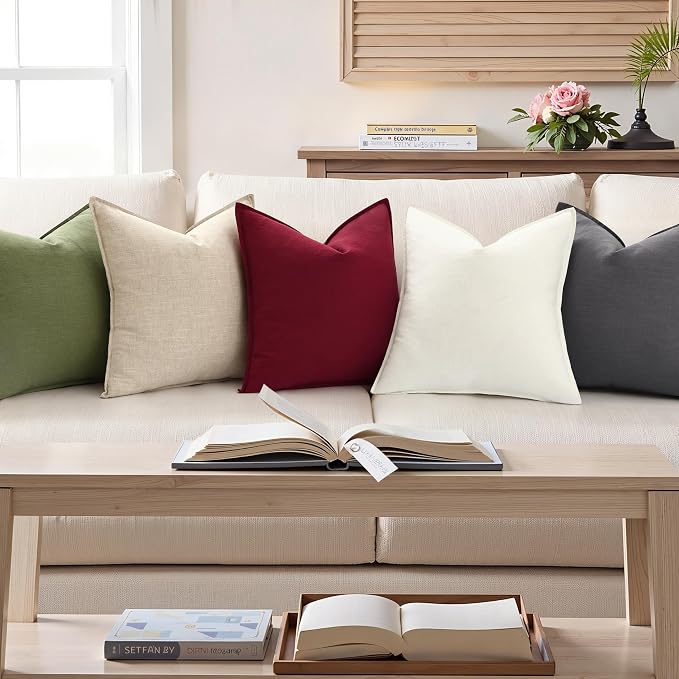 decorUhome Summer Decorative Linen Euro Sham Throw Pillow Covers 26x26 Inch Set of 2 Dark Grey Pillow Covers with Flange Edges Soft Farmhouse Boho Accent Pillow Cases for Couch Bed Living Room