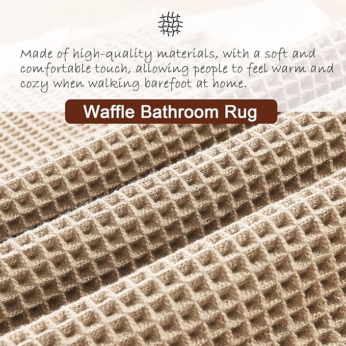 DWCN Set of 2 Waffle Boho Bathroom Mats, Non Slip Bath Rug Set for Bathroom Floor, Super Absorbent Shower Mats for Tub, Washable Kitchen Rugs for Farmhouse Home Decor, 20" x 32" Plus 24" x 48", Brown