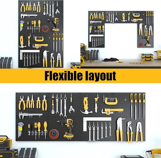 Spampur Peg Board, 8 Pack Metal Pegboard Panels Black Pegboards Wall Organizer, Peg Board for Walls Home, Garage Tool Storage, Office Organization, Kitchen, Craft Room