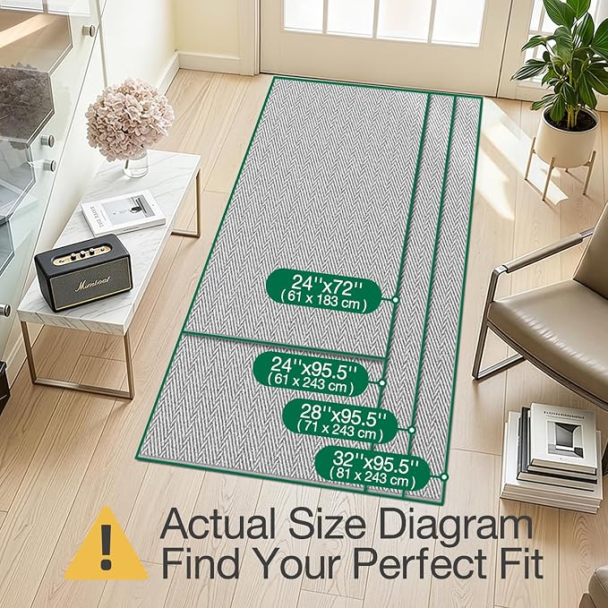 LUMI Ultra Thin Runner Rug for Hallway 2'x6', Non-Slip Entryway Rug with Rubber Backing, Unique Herringbone Design for Hallway, Entry, Kitchen, Patio, Gray