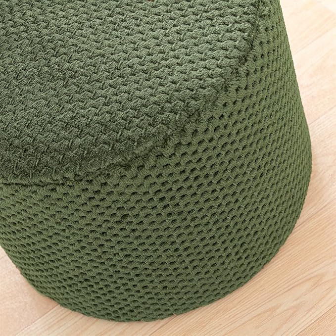 Ottoman Foot Rest Stuffed Round Boho Floor Poof Seating Armchair Foot Stool Floor Cushion Bean Bag Pouf Ottoman 18x18x14 Inch Forest