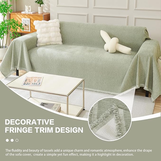 DREAMINGO Sofa Covers Washable Thick Chenille Couch Cover for 3 Cushion Couch Sofa Multi-Use Couch Cover Blanket Modern Pet Furniture Protector Sectional Couch Slipcover 91"x134", Sage Green