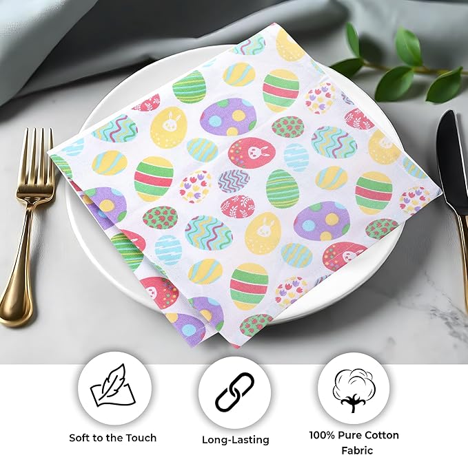 Urban Villa Cloth Napkins 100% Cotton Highly Absorbent Washable Durable Reusable Premium Dinner Napkins Ideal for Gifts for Mothers Day Hotel Farmhouse Parties - Easter Print (20" x 20", Set of 12)