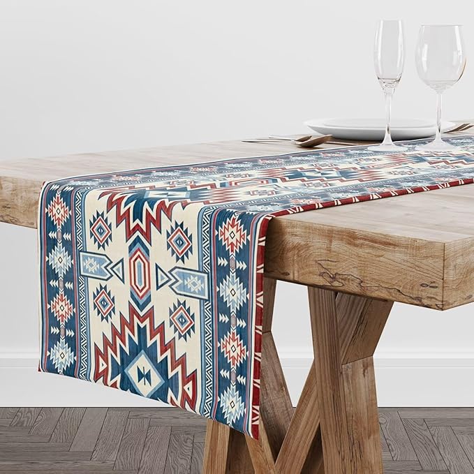 Aztec Southwest Table Runner,Ethnic Style Design Geometric Table Runners Dresser Scarves Table Setting Decor for Living Room Kitchen Dining Table 13x36 Inch