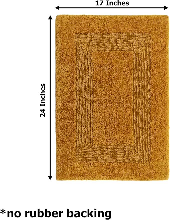 COTTON CRAFT Luxurious Bathmat Rug - Set of 2 Reversible Heavyweight Step Out Bath Mats for Bathroom Floor, Tub and Shower - Pure Cotton Soft Plush Absorbent Tufted Racetrack Mat - 17x24 - Golden Rod