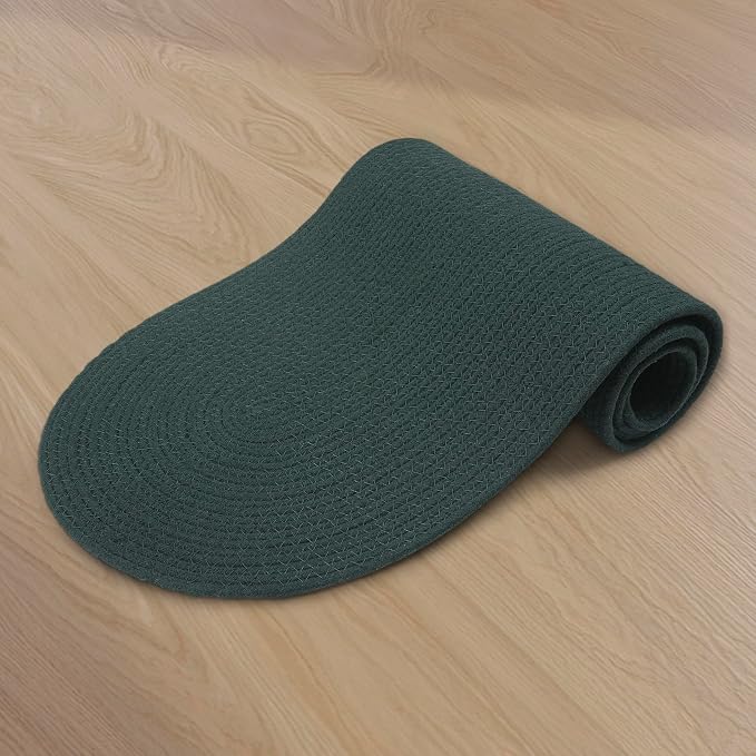 Encasa XO Dining Table Runner | Handmade Ribbed Style Cotton | 12x54 in | Dark Green | for Coffee & Center Table