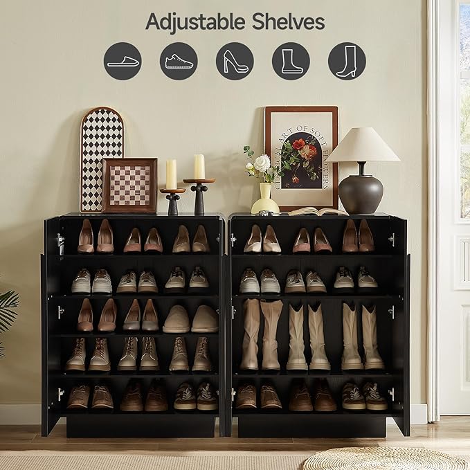 ONBRILL Shoe Storage Cabinet with Doors, Large Shoe Cabinet Storage for Entryway, Wooden 6 Tier Shoe Organizer Cabinets with Adjustable Shelves for Entrance Hallway Living Room Foyer