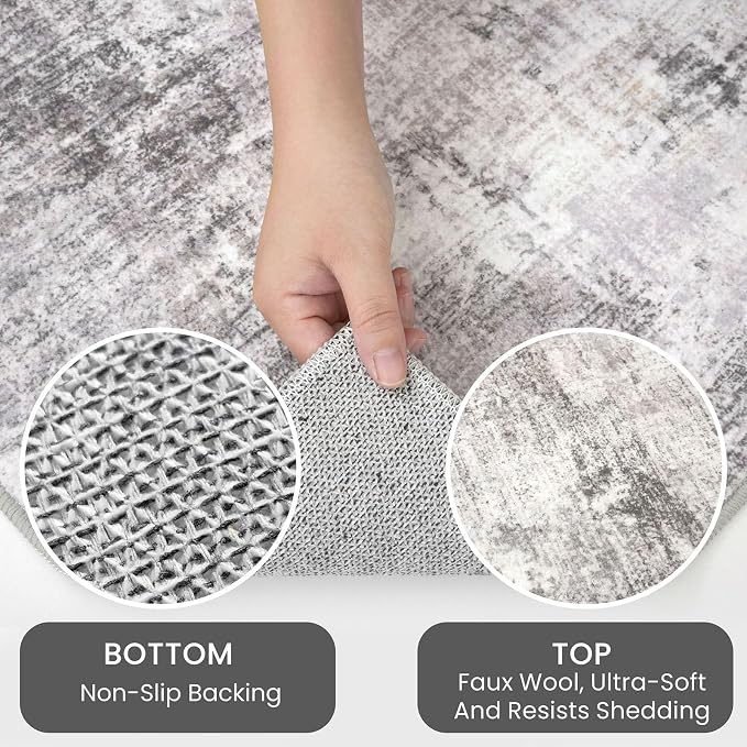 IOHOUZE Abstract Runner Rug 3x6 Ft Washable Runners for Hallways, Non Slip Kitchen Runner Printed Faux Wool Entryway Runner Indoor, Modern Abstract Floor Carpet for Hall Kitchen Bedroom, Grey Beige