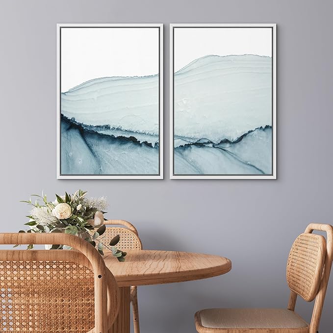 SIGNWIN Framed Wall Art Print Set Blue Paint Stroke Wave Collage Abstract Shapes Illustrations Modern Art Rustic Relax/Calm Multicolor for Living Room, Bedroom, Office - 16"x24"x2 White