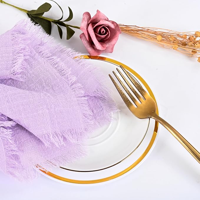 36 Pack Lavender Cloth Napkins with Fringe,16 x 16 Inch Cotton Linen Napkin, Washable and Reusable Handmade Napkins, Soft Rustic Boho Fringe Cloth Napkin for Dinner, Party, Wedding